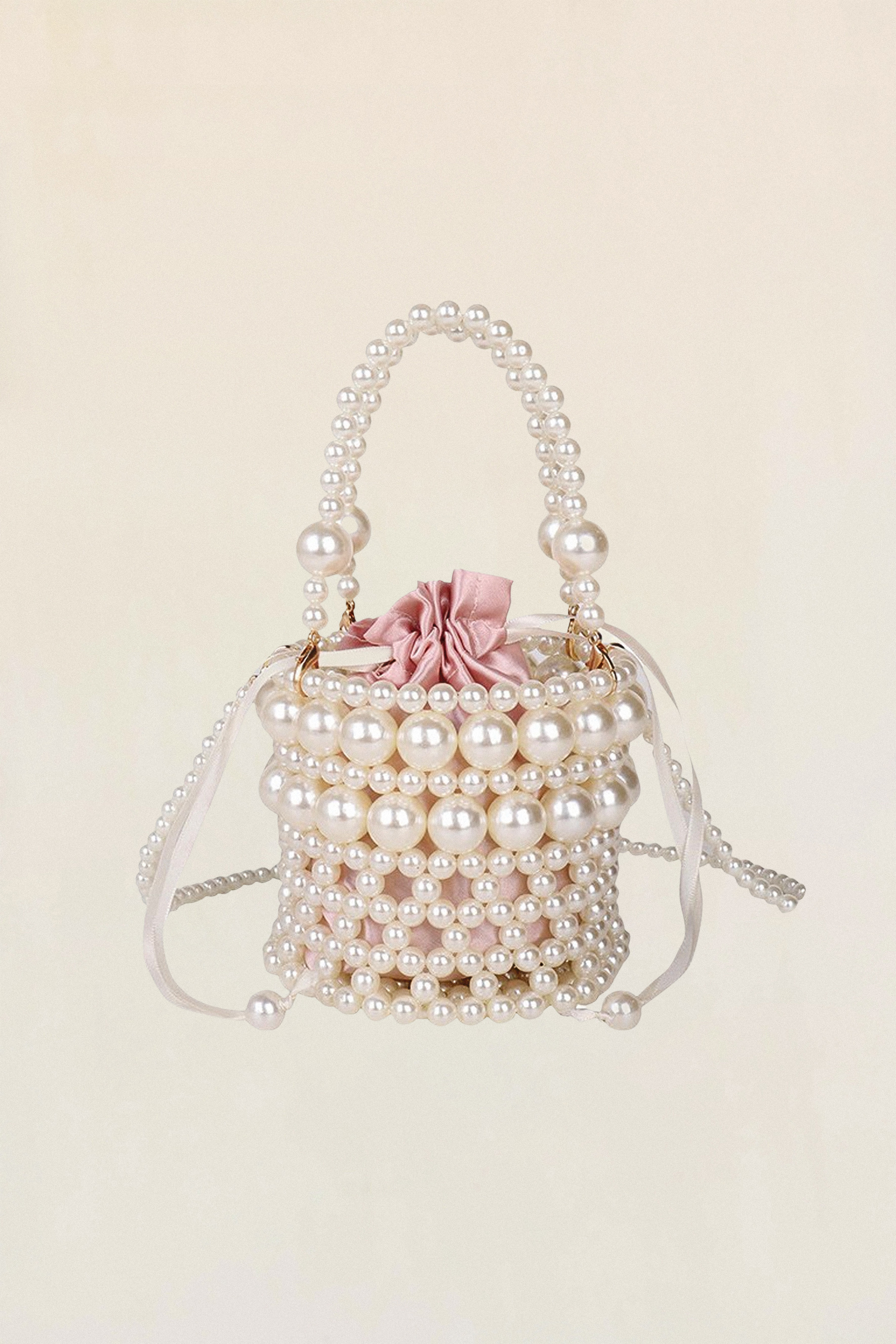 Faux Pearl Drawstring Bucket Bag