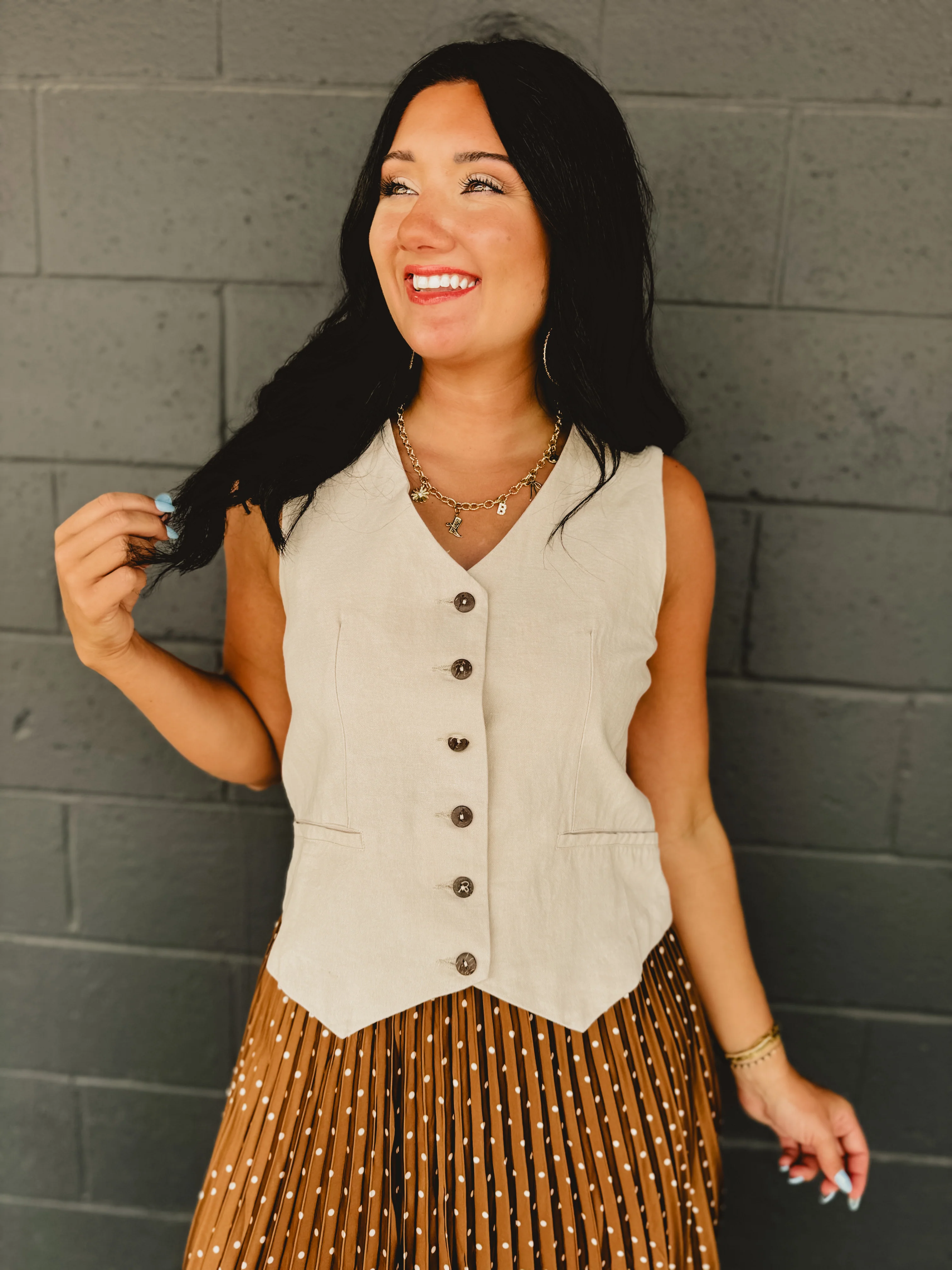 Cotton Linen Blend Vest - Natural