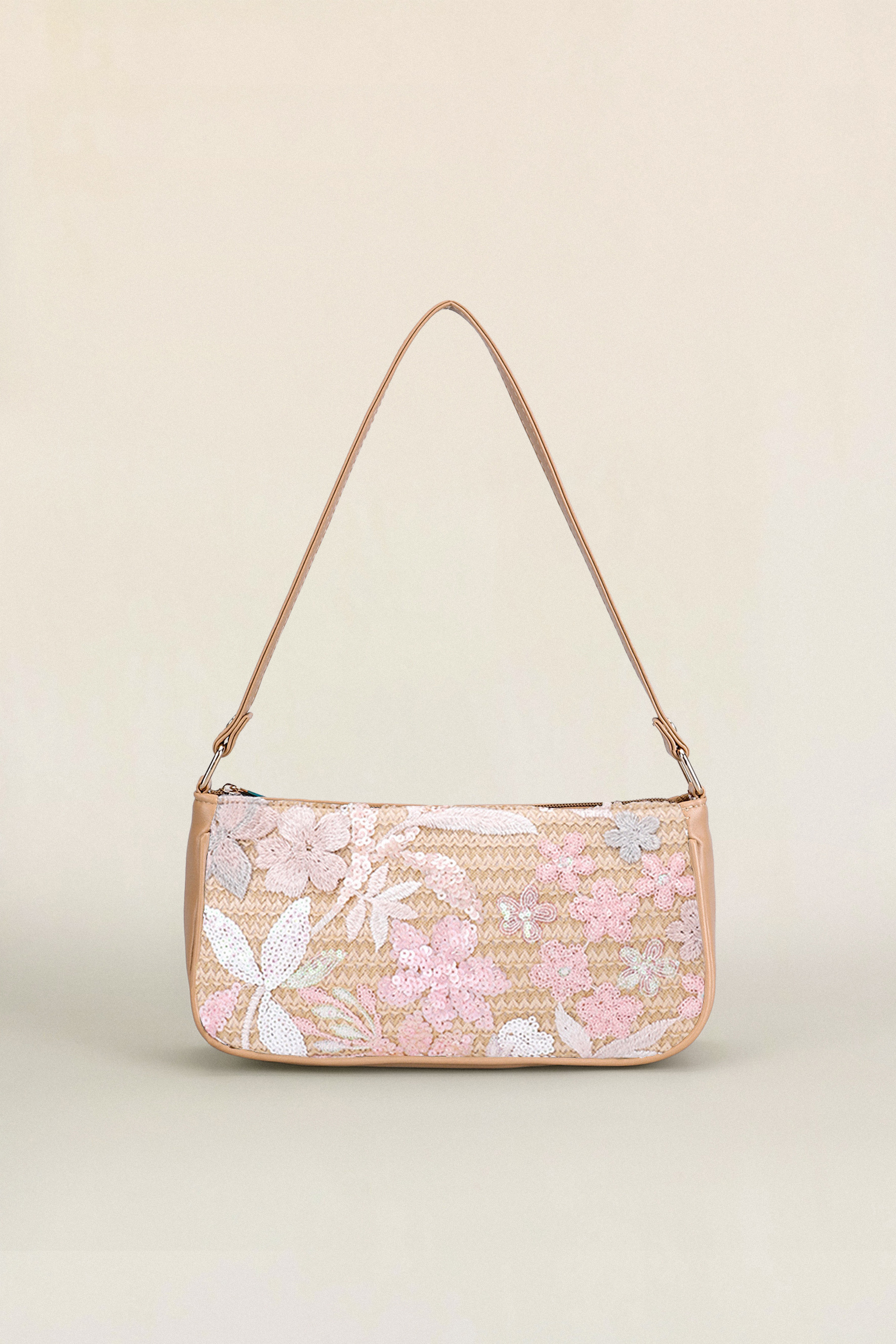 Floral Embroidered Sequin Shoulder Bag