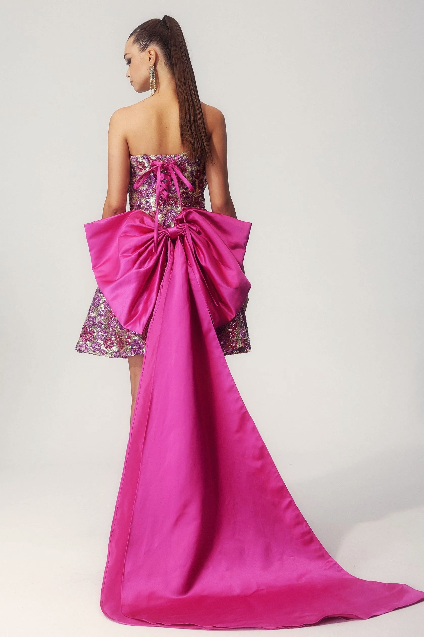 Flower Sequin Bowknot Mini Dress